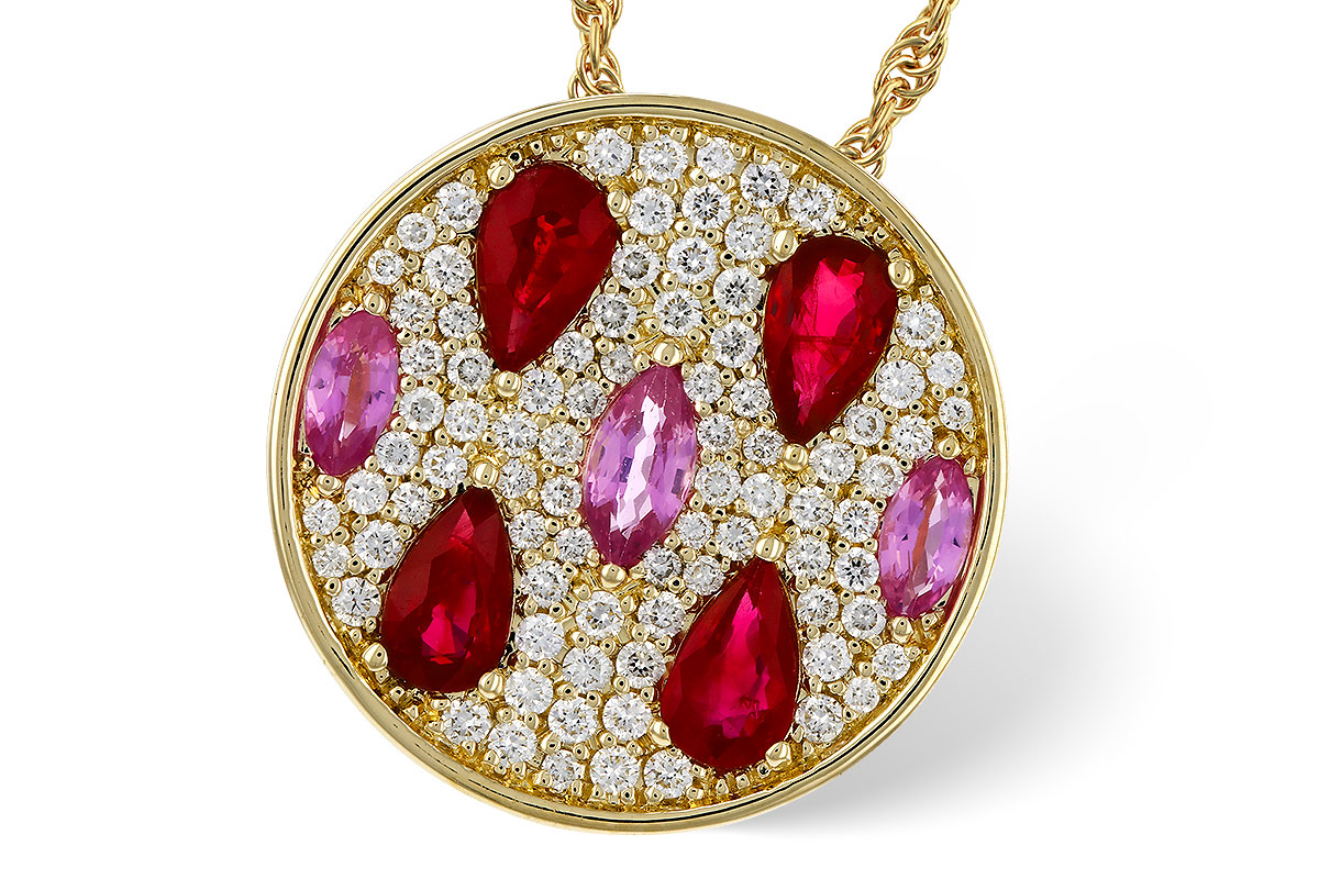 B275-26920: NECK 1.42 TW PRECIOUS (RUBY & PINK SAPP) 1.82 TGW