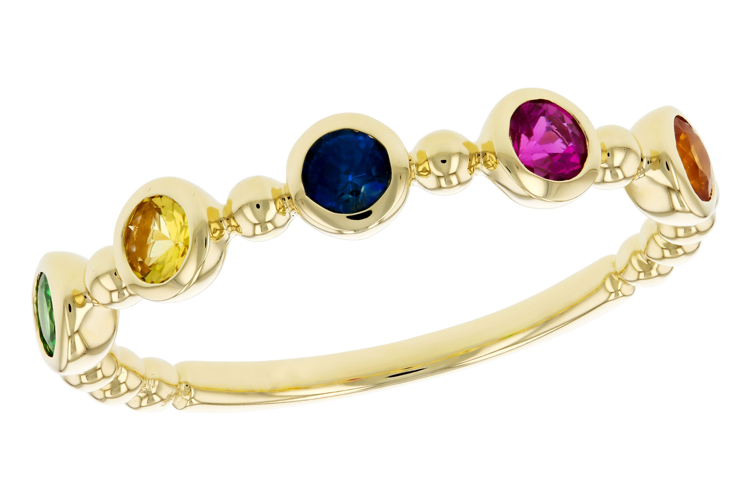 E276-09638: LDS WED RG .52 TW MULTI-COLOR SAPPH & GREEN GARNET