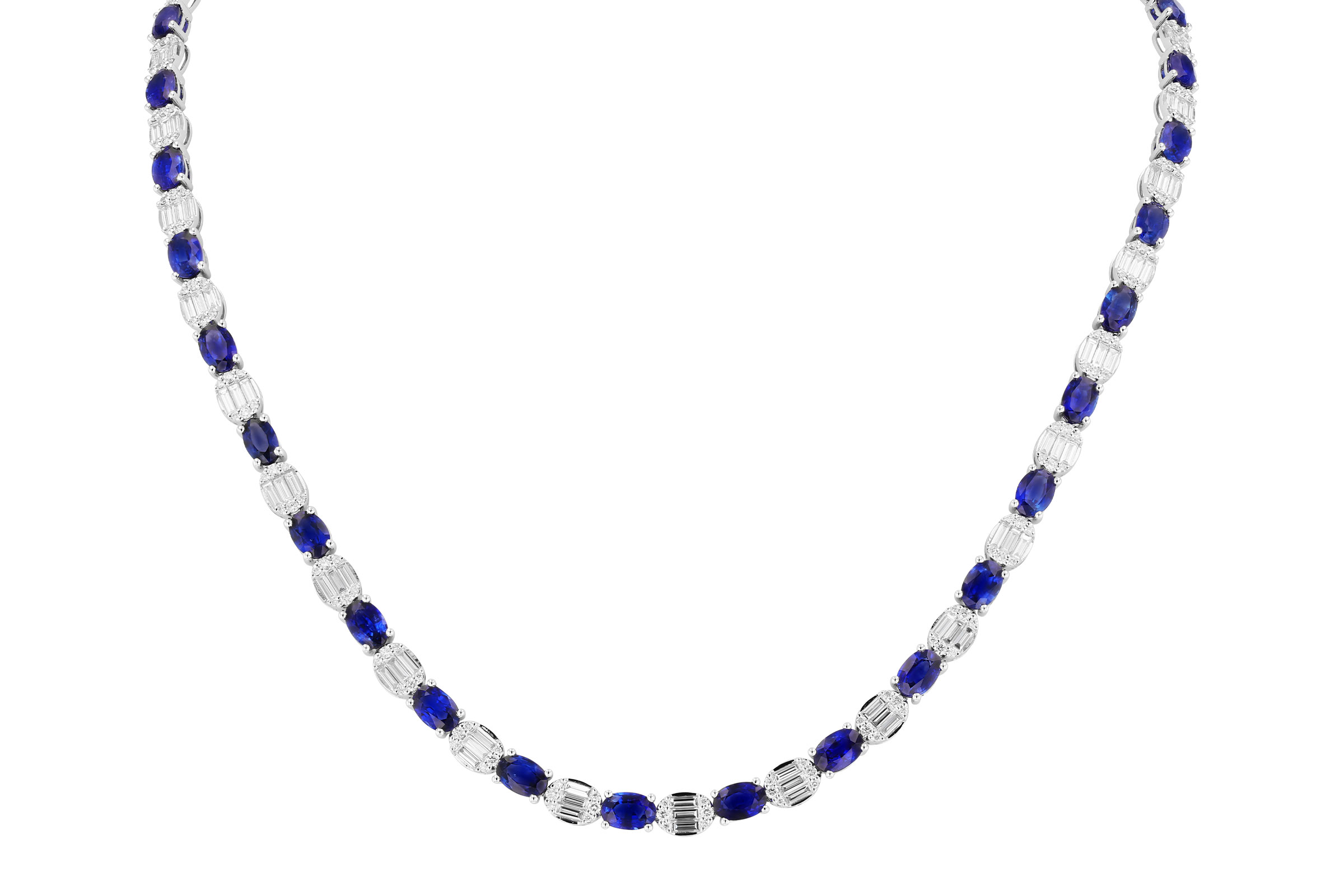 E276-11456: NECKLACE 17.68 TW SAPPHIRE 21.82 TGW (17")