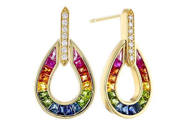 K275-21483: EARRINGS 1.18 MULTI-COLOR SAPP 1.25 TGW