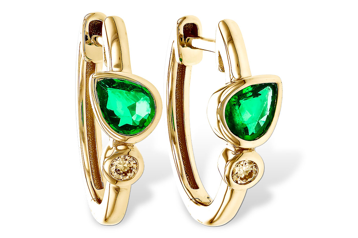 L275-23356: EARRINGS .38 TW EMERALD .44 TGW