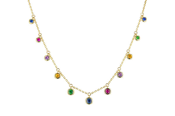 M274-34210: NECK .90 TW MULTI-COLOR SAPPH & GREEN GARNET (18")